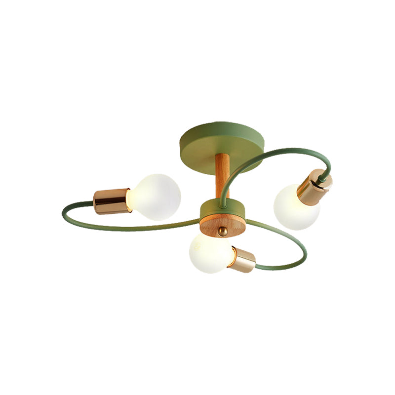 Metal Swirl Semi Flush Mount Lighting Industrial 3/6 Lights Living Room Ceiling Mounted Fixture in Grey/Green