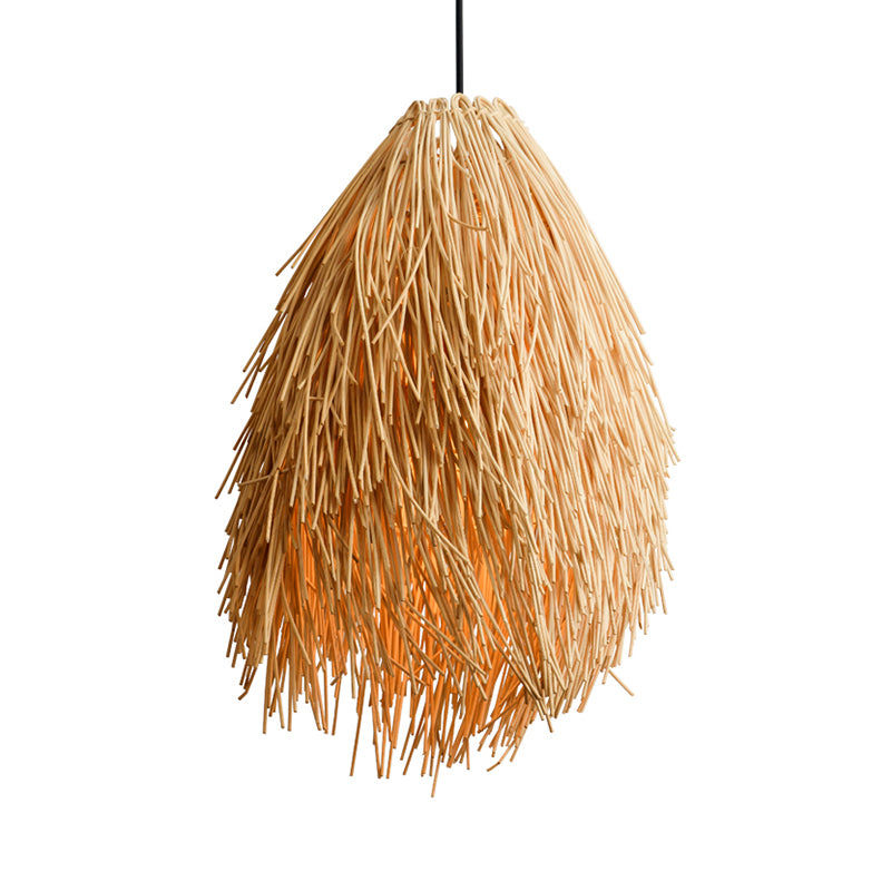 Pendre en larme en larme beige asiatique Asian Élevant 1-Bulb Roard Hanging Lightture pour restaurant