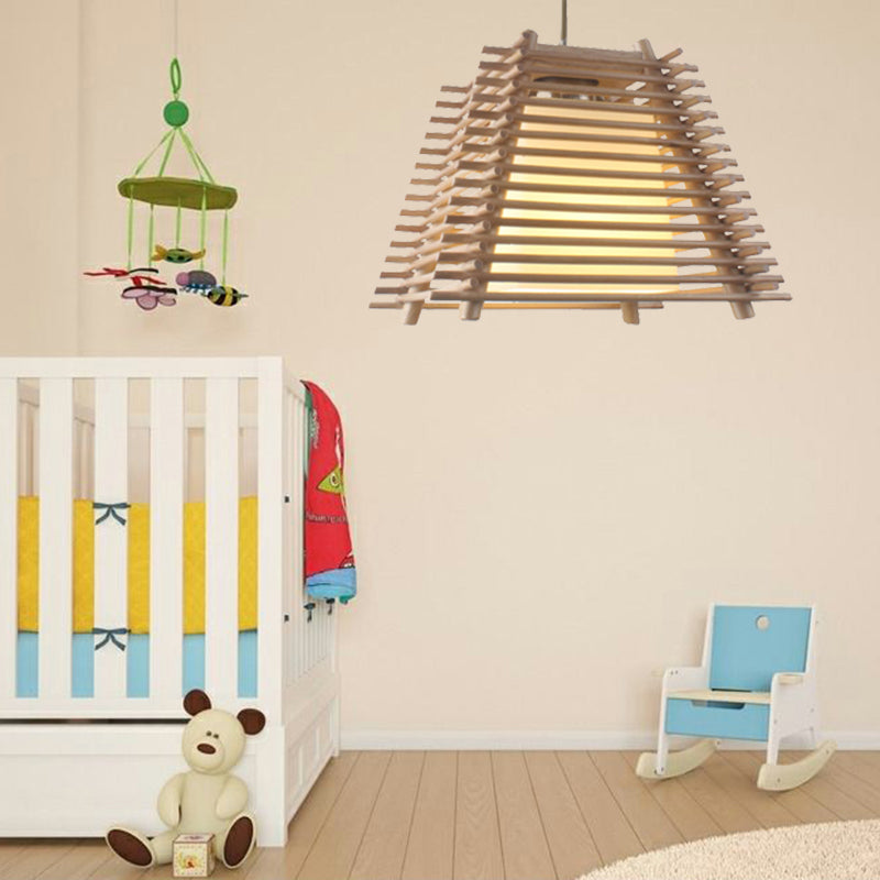 Suspension trapézoïde en bois pendentif japonais 1 lumière en bois suspendu en bois avec une teinte en verre blanc pour chambre à coucher