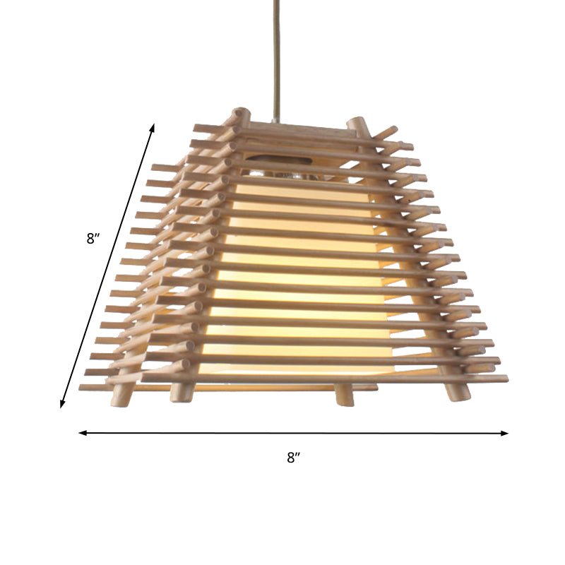 Suspension trapézoïde en bois pendentif japonais 1 lumière en bois suspendu en bois avec une teinte en verre blanc pour chambre à coucher