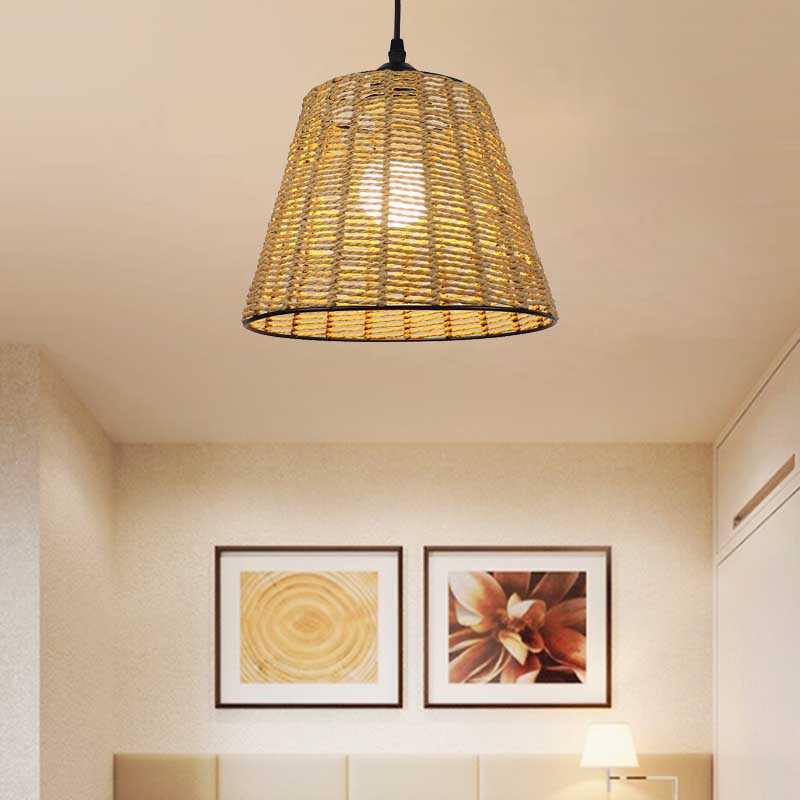 Bucket Hanging Leuchte moderne gewebte Rattan 1-Licht-Innenheizlampe in Beige