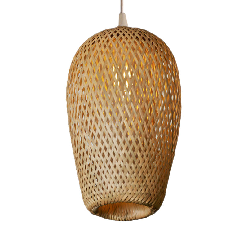 Lodge Style Tewing Shade Pendant Lamp Bamboo 1-Light Kitchen Suspension Éclairage en jaune, 9 "/ 10" de large