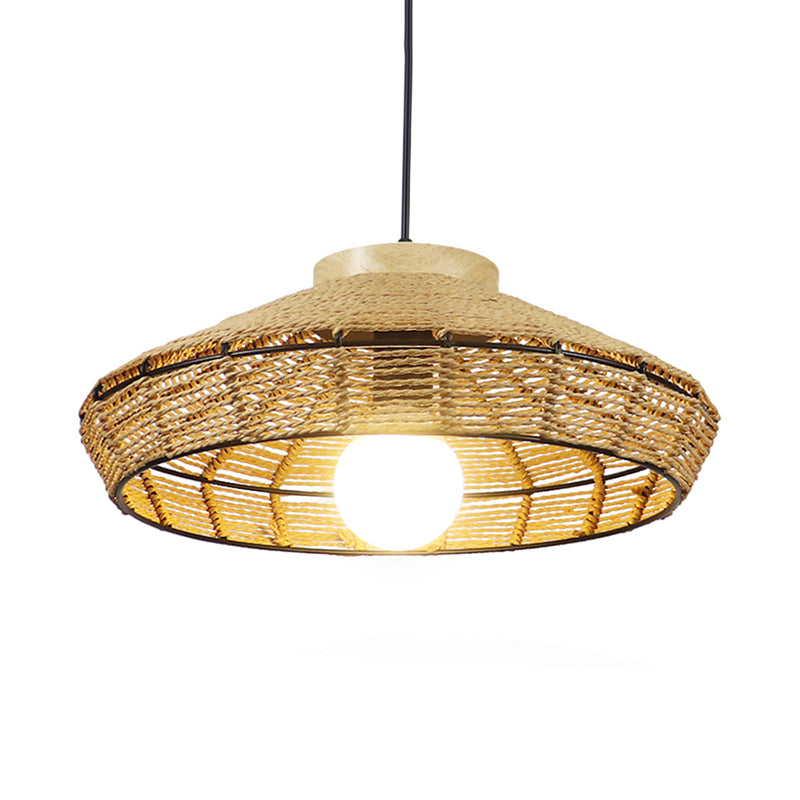 Straw Rope Barn Shade Hanging Light Rustic Single Head Beige Pendant Lamp for Living Room Restaurant