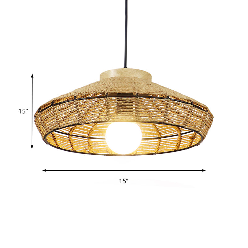 Straw Rope Barn Shade Hanging Light Rustic Single Head Beige Pendant Lamp for Living Room Restaurant