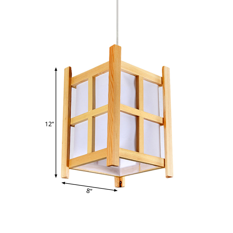 Wooden Square Pendant Lighting Asian 1-Light Hanging Lamp with Paper Shade for Restaurant