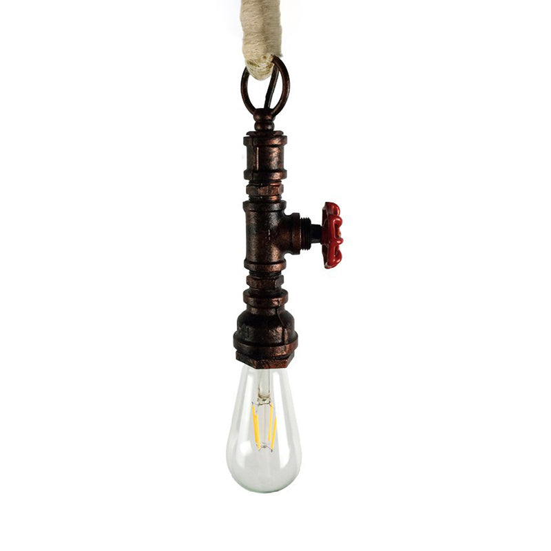 Wrought Iron Pipe Hanging Fixture Industrial 1 Light Indoor Pendant Lamp with Adjustable Rope in Aged Silver/Weathered Copper