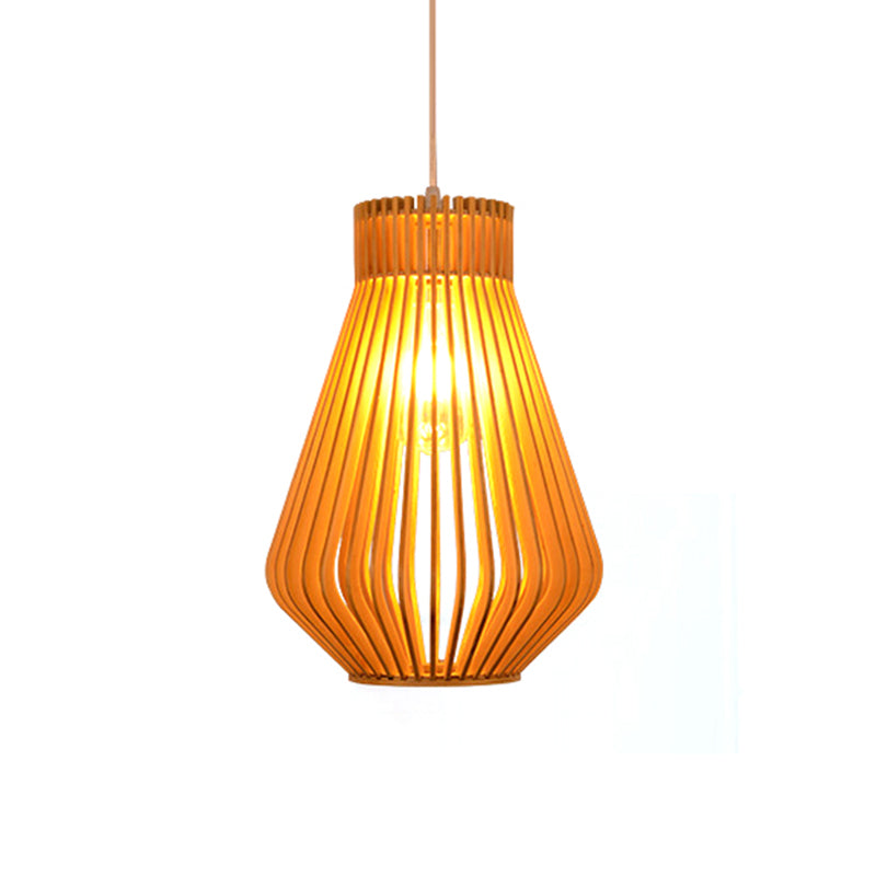 Modern Style Diamond Shaped Pendant Light Bamboo 1-Head Living Room Pendant Lamp in Beige