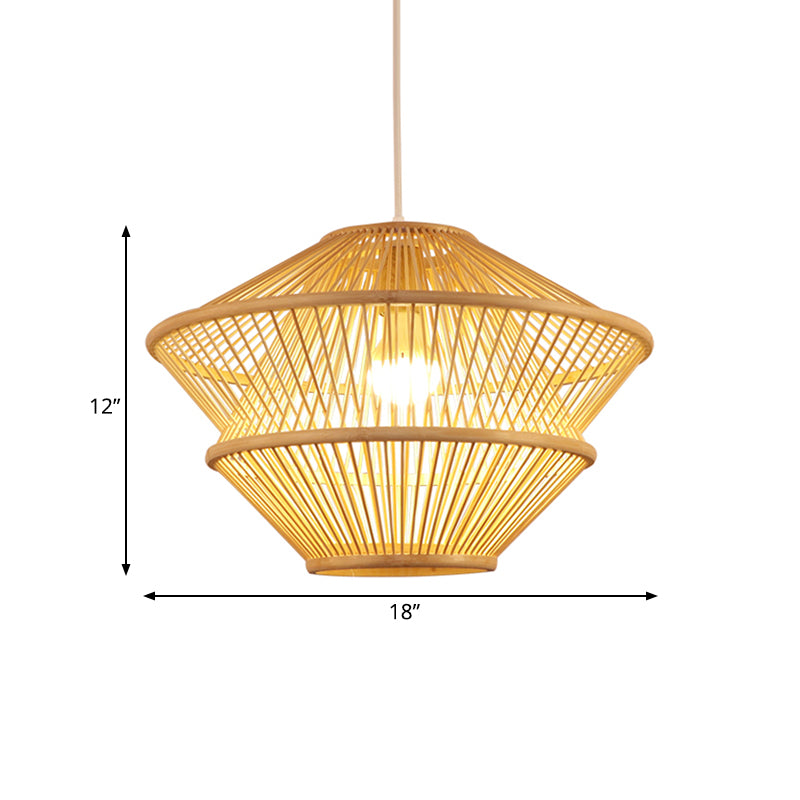 Hand Knitted Pendant Light Fixture Asian Style Bamboo 1-Light Beige Hanging Lamp over Dining Table