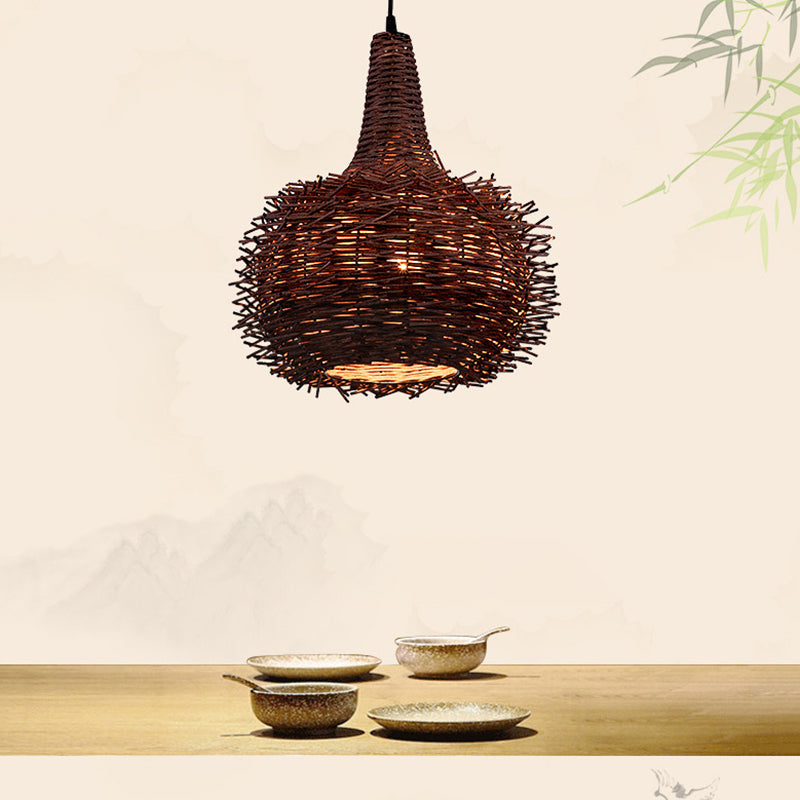 Nid d'oiseau brun suspendu rustique 1 lampe suspension de bambou léger pour le salon the the house