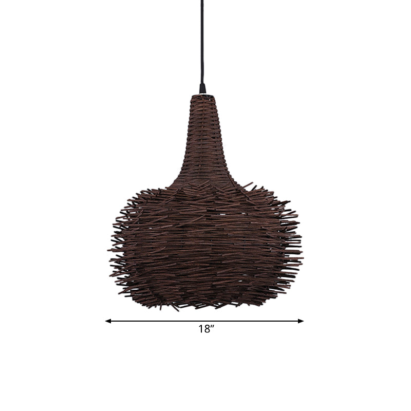 Nid d'oiseau brun suspendu rustique 1 lampe suspension de bambou léger pour le salon the the house