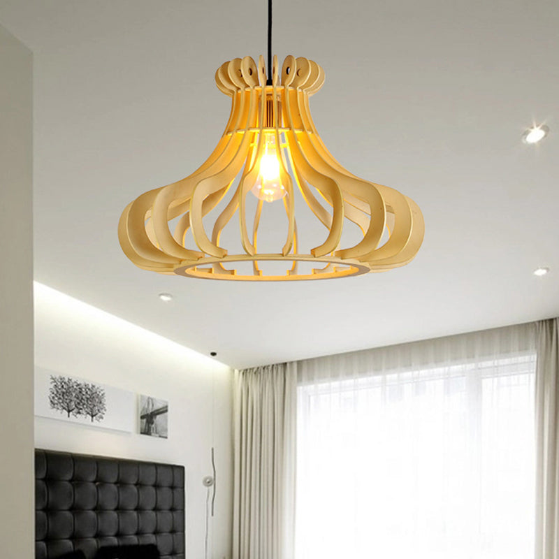 Éclairage pendentif en forme d'oignon contemporain Bois 1 chambre légère de chambre à coucher en beige