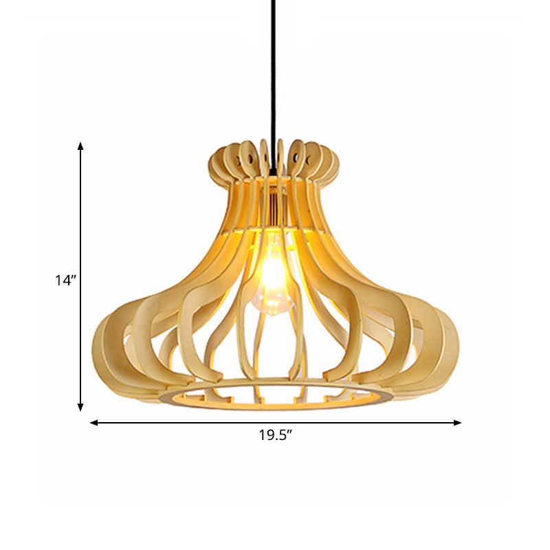 Éclairage pendentif en forme d'oignon contemporain Bois 1 chambre légère de chambre à coucher en beige