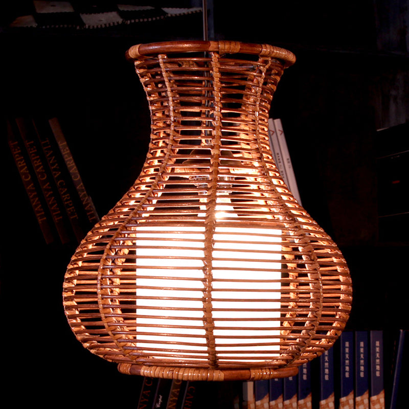 Japanische Vase Rattan Hängende Leuchten 1-Licht-Suspension Anhänger in Brown für das Restaurant Cafe