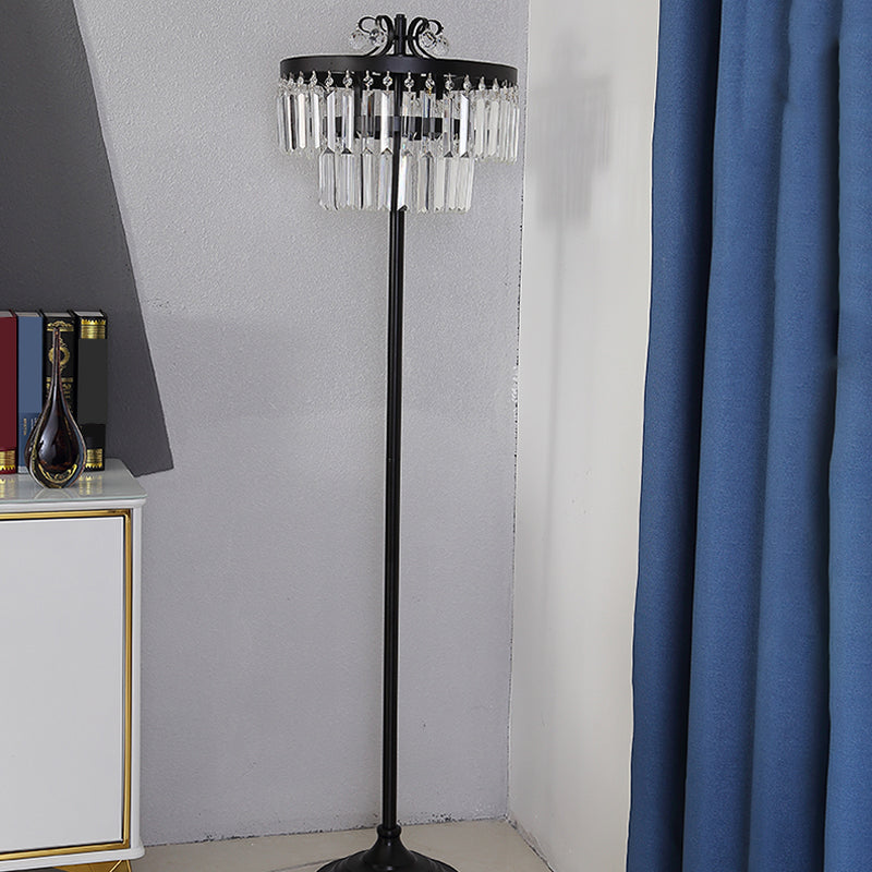 Crystal Black Standing Plancher lampadaire 2-teir tambour 1 Blub Light debout contemporain