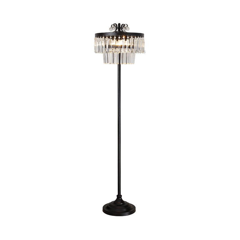 Crystal Black Standing Plancher lampadaire 2-teir tambour 1 Blub Light debout contemporain