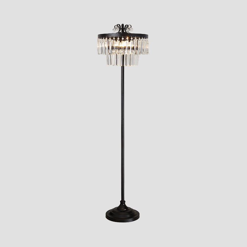 Crystal Black Standing Plancher lampadaire 2-teir tambour 1 Blub Light debout contemporain