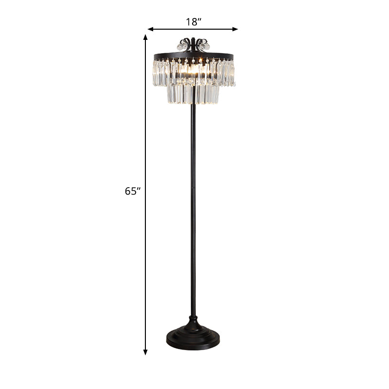 Crystal Black Standing Plancher lampadaire 2-teir tambour 1 Blub Light debout contemporain