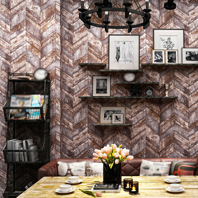 Rust Chevron Brick Wallpaper Roll Geometric Industrial Washable Wall Art for Restaurant