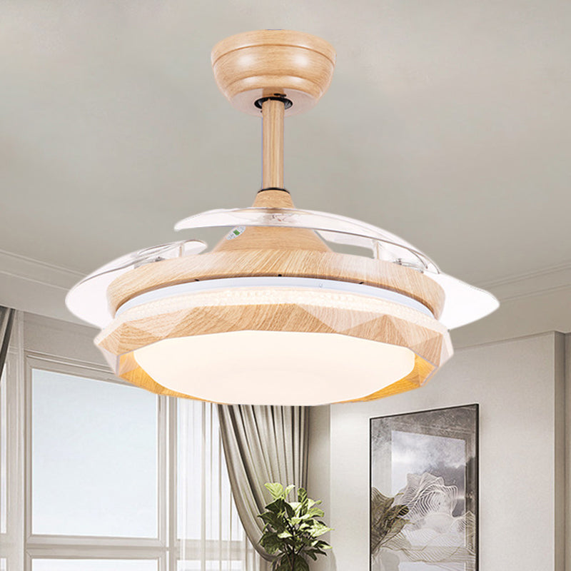 Acrylic Faceted Drum Ceiling Fan Lamp Modernist Wood 3-Blade LED Semi Flush Mount, 42" Wide