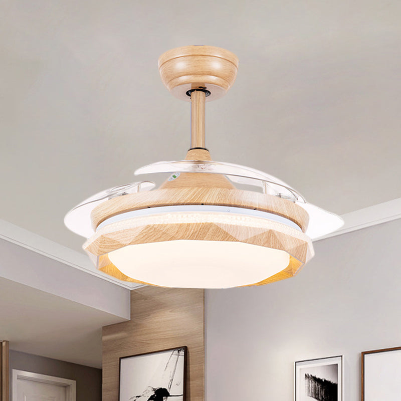 Acrylic Faceted Drum Ceiling Fan Lamp Modernist Wood 3-Blade LED Semi Flush Mount, 42" Wide