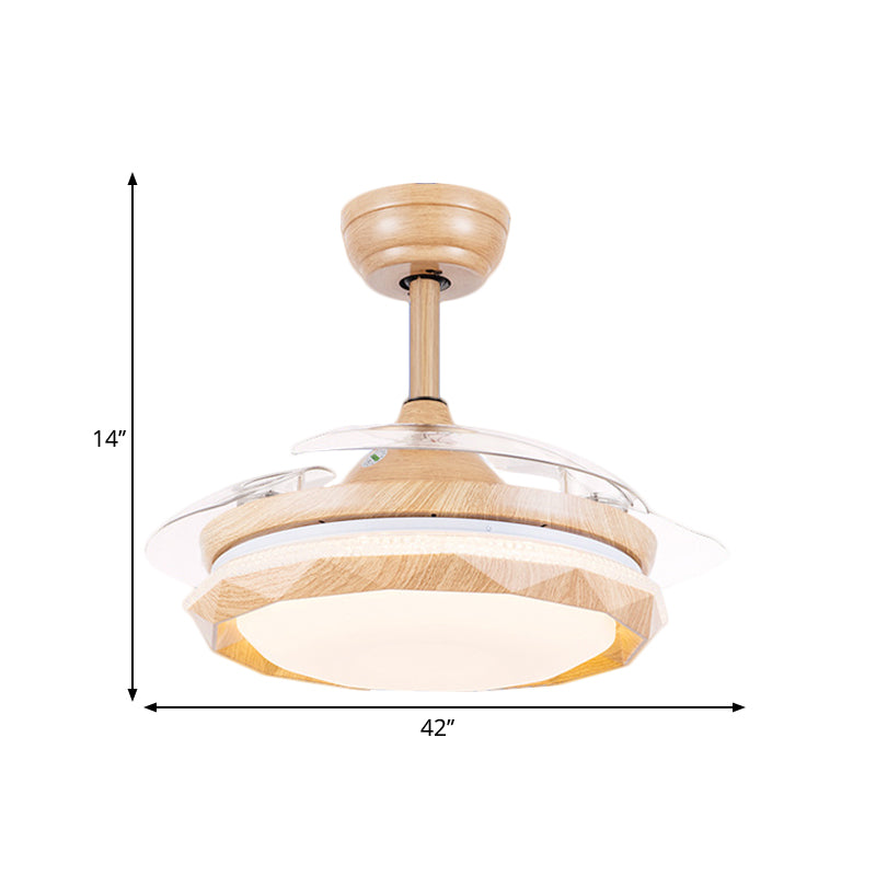 Acrylic Faceted Drum Ceiling Fan Lamp Modernist Wood 3-Blade LED Semi Flush Mount, 42" Wide