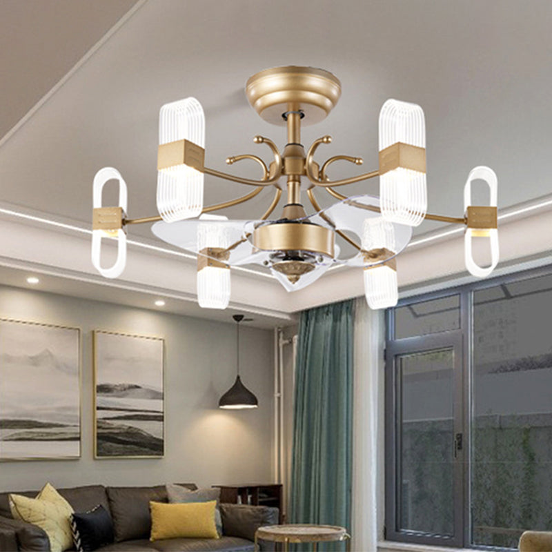 Gold Oblong Frame Semi Flush Simplicity 27.5" Wide 6-Light Acrylic Ceiling Fan Lighting with 3 Blades