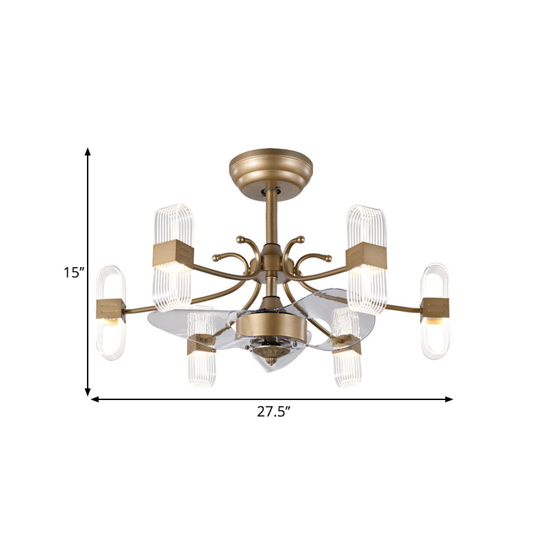 Gold Oblong Frame Semi Flush Simplicity 27.5" Wide 6-Light Acrylic Ceiling Fan Lighting with 3 Blades