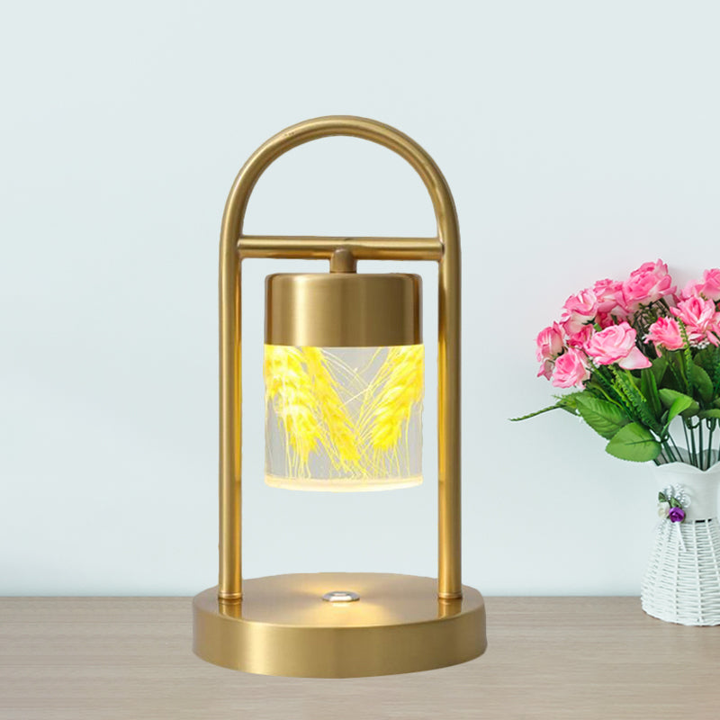 Gold Column Table Lamp Simplicity Clear Glass LED Desk Light with U-Shaped Metal Frame