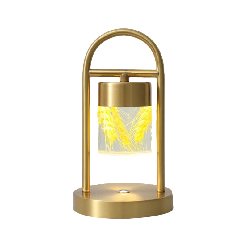 Gold Column Table Lamp Simplicity Clear Glass LED Desk Light with U-Shaped Metal Frame