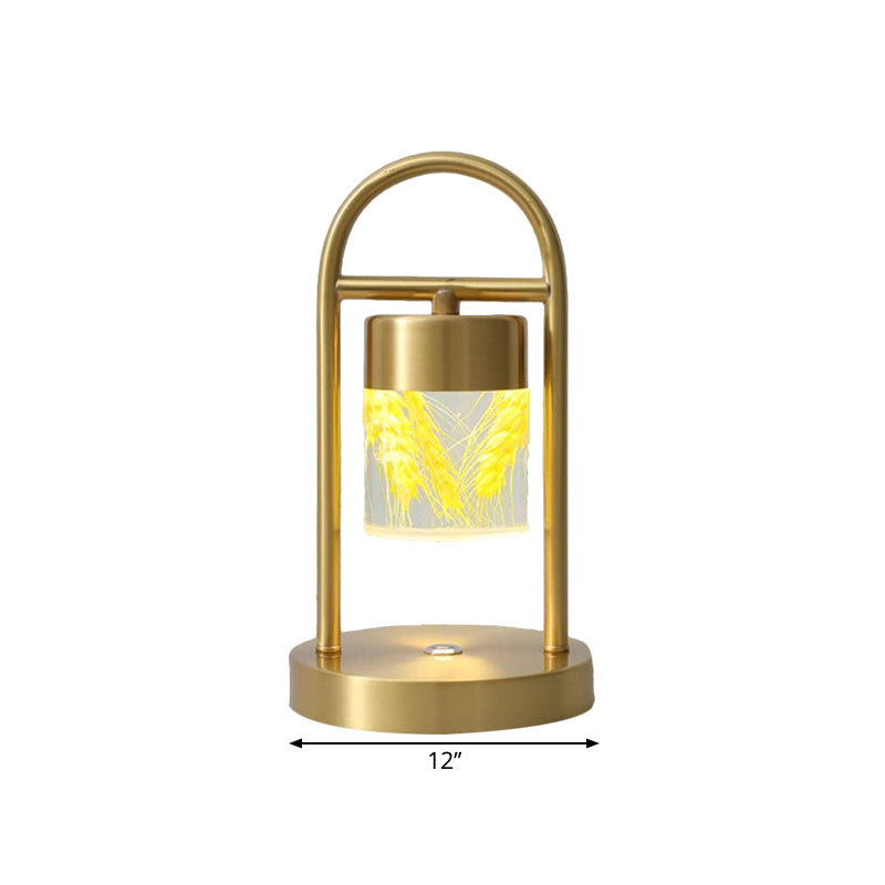 Gold Column Table Lamp Simplicity Clear Glass LED Desk Light with U-Shaped Metal Frame