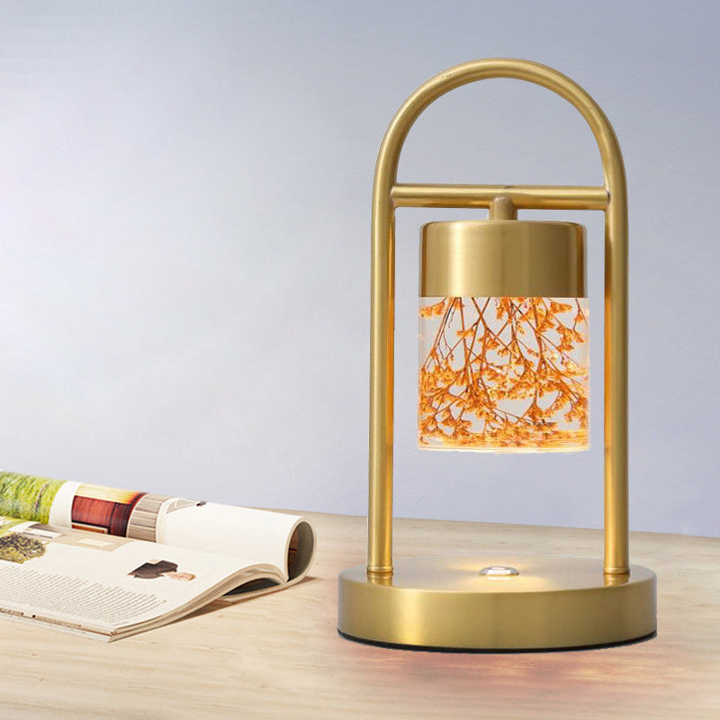 Gold Column Table Lamp Simplicity Clear Glass LED Desk Light with U-Shaped Metal Frame