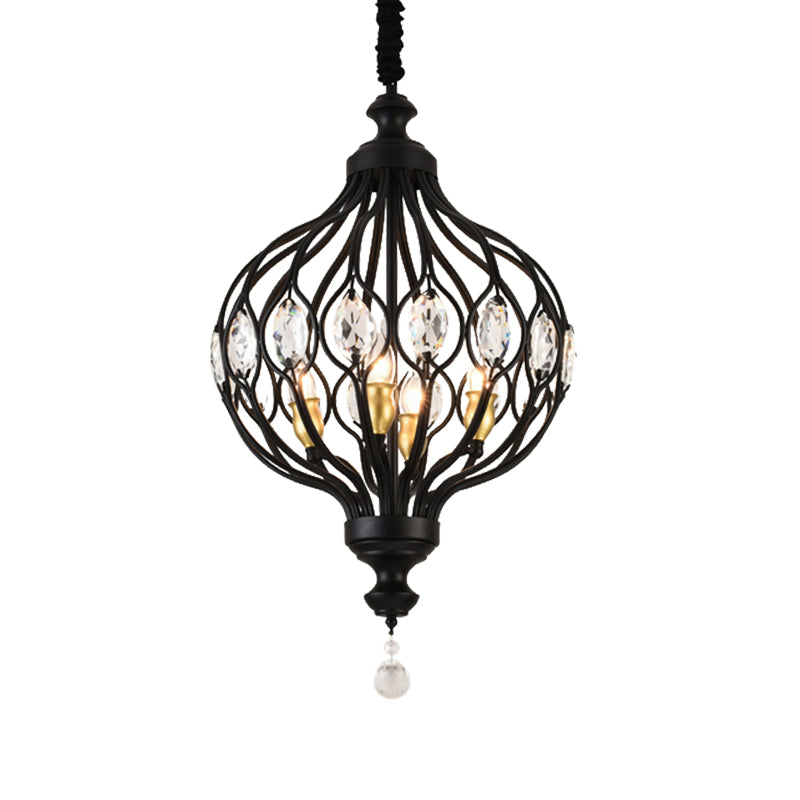 4/6 lumières Lantern Chandelier Contemporain Black / Gol Crystal incrusté de lampe suspendue