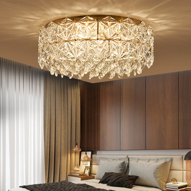 Drum Crystal Flush Mount Lamp Modern 4/6 Heads Bedchamber Flush Ceiling Light, 16.5"/20.5" Width