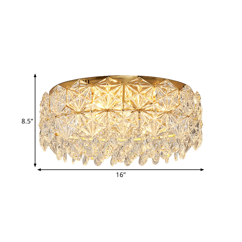 Drum Crystal Flush Mount Lamp Modern 4/6 Heads Bedchamber Flush Ceiling Light, 16.5"/20.5" Width