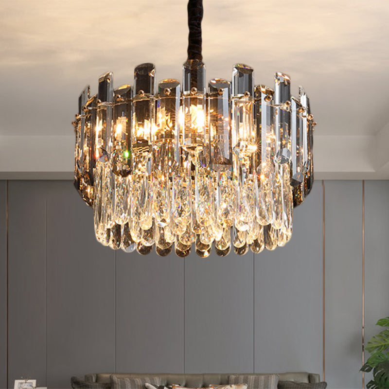 Lampe à suspension de tambour transparent moderne cristal prismatique 6 ampoules Dinning Hall Chandelier luminaire