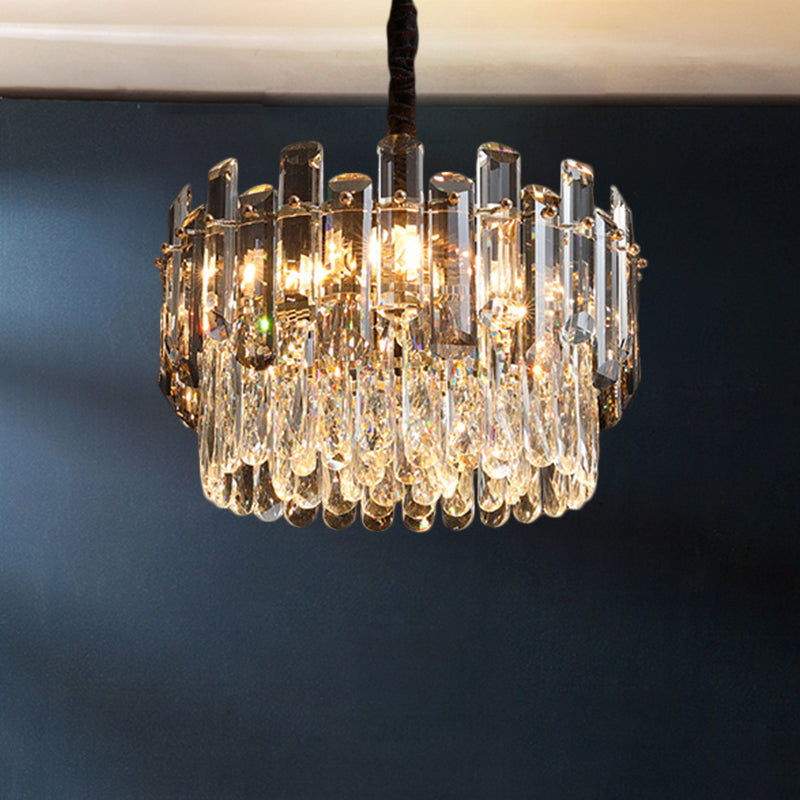 Lampe à suspension de tambour transparent moderne cristal prismatique 6 ampoules Dinning Hall Chandelier luminaire