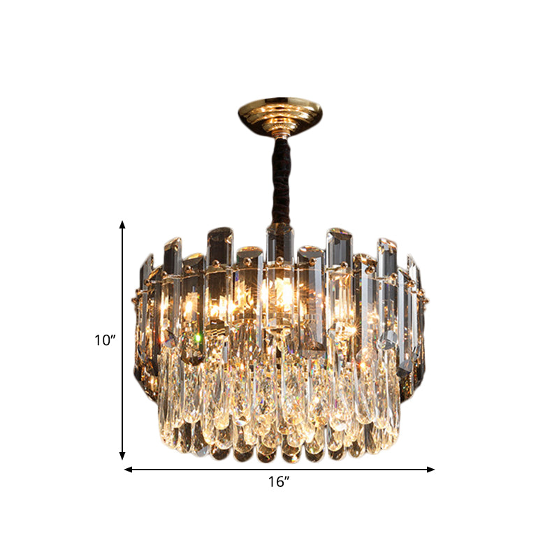 Lampe à suspension de tambour transparent moderne cristal prismatique 6 ampoules Dinning Hall Chandelier luminaire