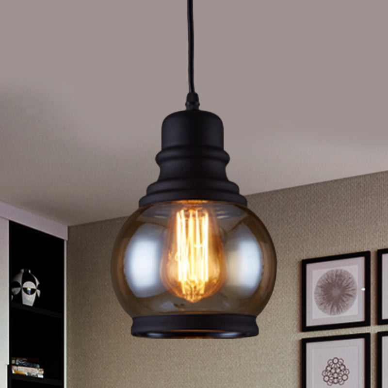 Industrial Jar-Shape Pendant Light Kit 1 Head Clear Glass Ceiling Hang Fixture in Black