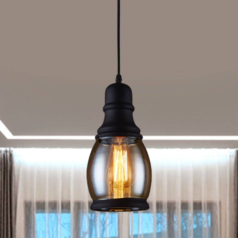 Industrial Jar-Shape Pendant Light Kit 1 Head Clear Glass Ceiling Hang Fixture in Black