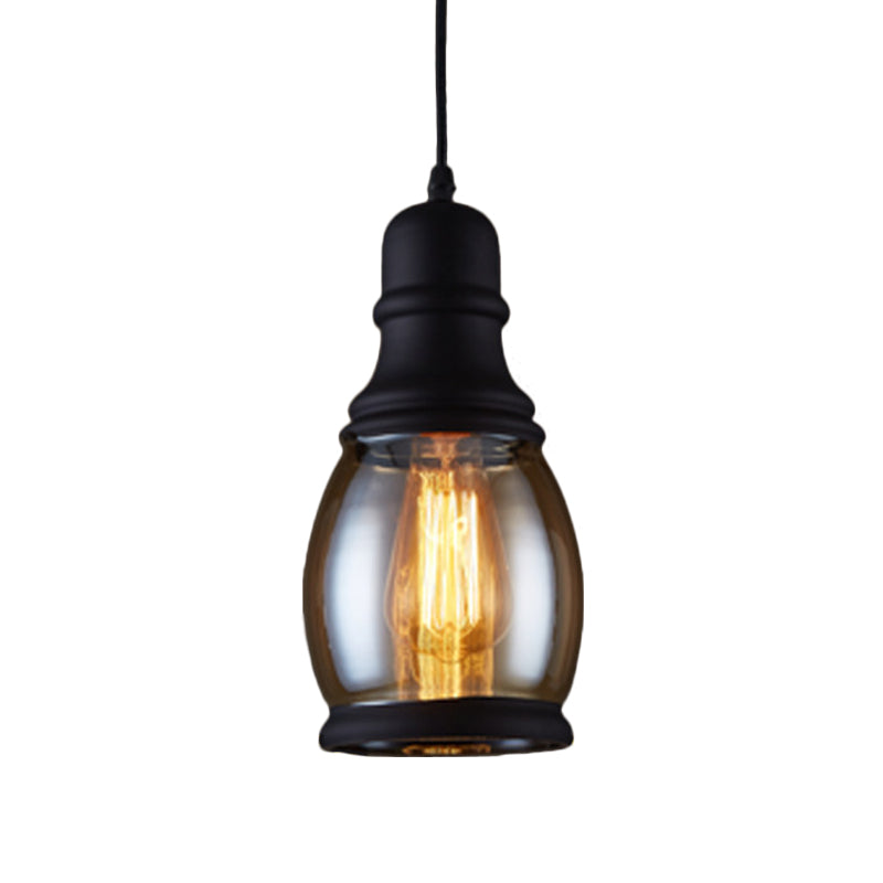 Industrial Jar-Shape Pendant Light Kit 1 Head Clear Glass Ceiling Hang Fixture in Black