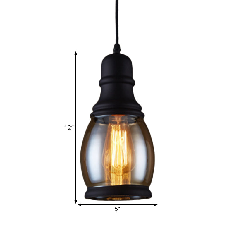 Industrial Jar-Shape Pendant Light Kit 1 Head Clear Glass Ceiling Hang Fixture in Black