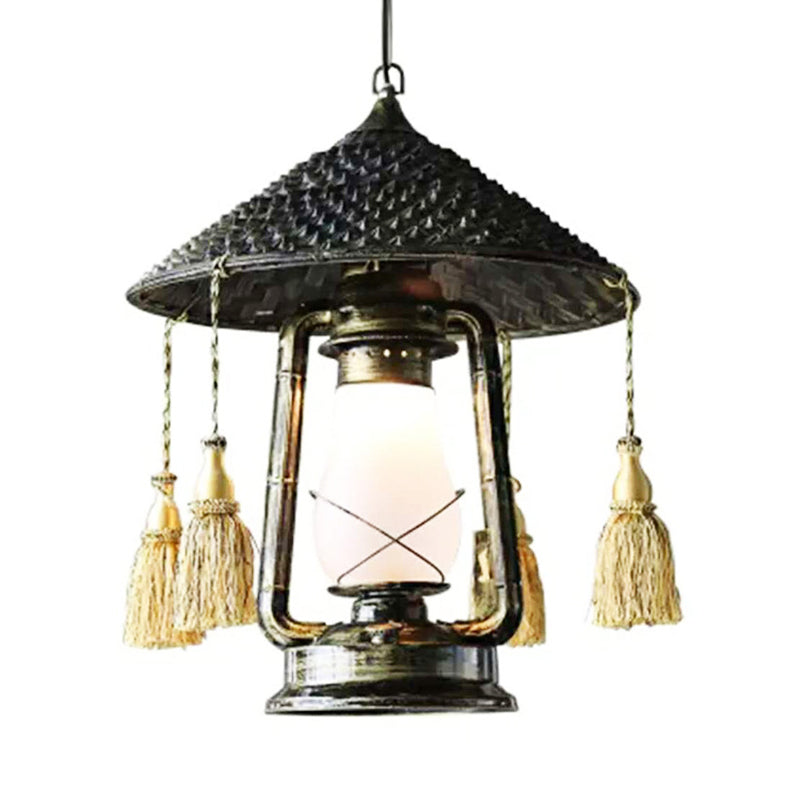 Coastal Style Lantern Shaped Pendulum Light 1-Bulb Metal Hanging Pendant Lamp in Bronze