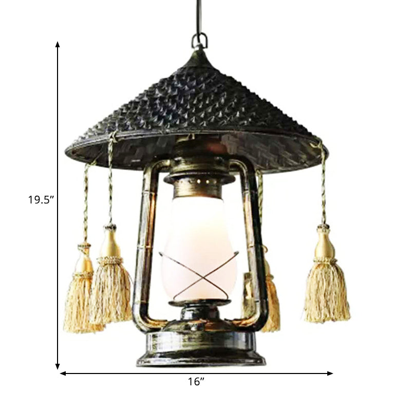 Coastal Style Lantern Shaped Pendulum Light 1-Bulb Metal Hanging Pendant Lamp in Bronze