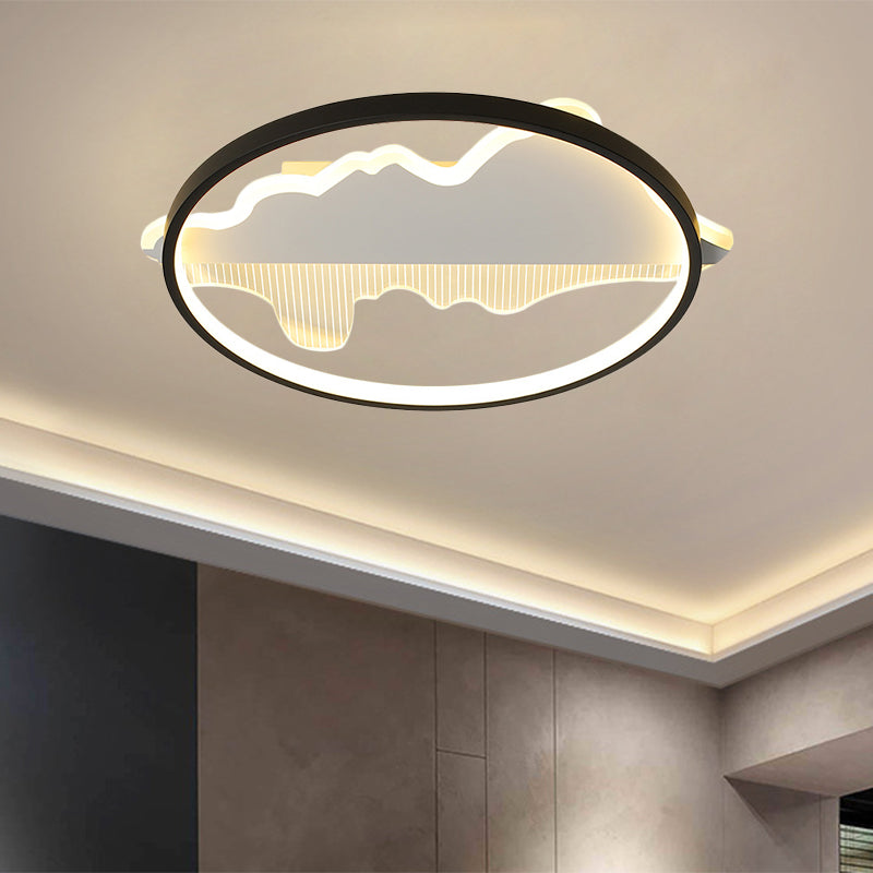 16,5 "/20,5" Dia Metal Round Flush Mount Moderne Schwarz/Weiß -LED -Deckenleuchte in warmem/weißem Licht