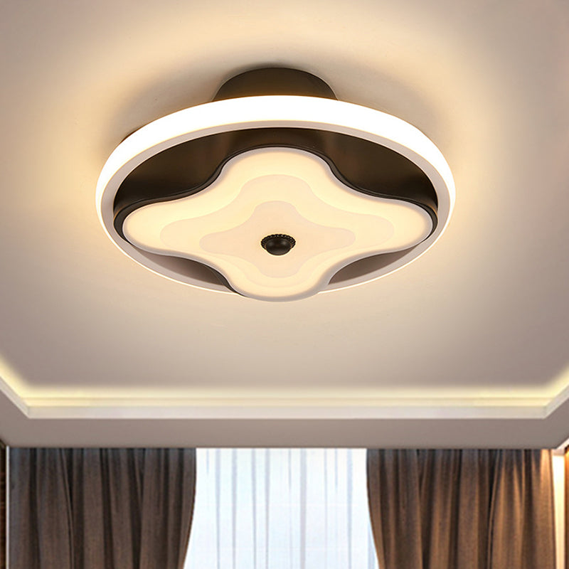 Metal Circular Flush Ceiling Light Modern Black and White LED Ceiling Mount for Lobby, Warm/White Light