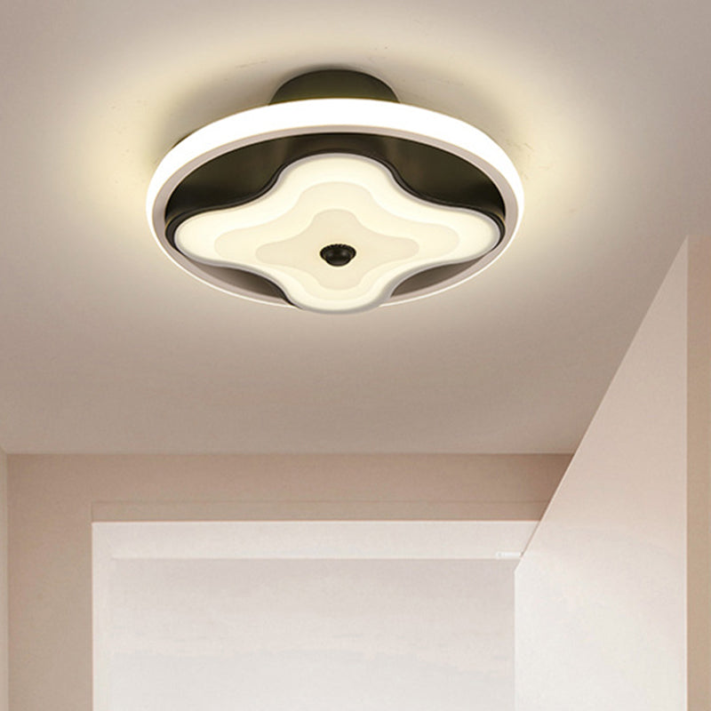 Metal Circular Flush Ceiling Light Modern Black and White LED Ceiling Mount for Lobby, Warm/White Light