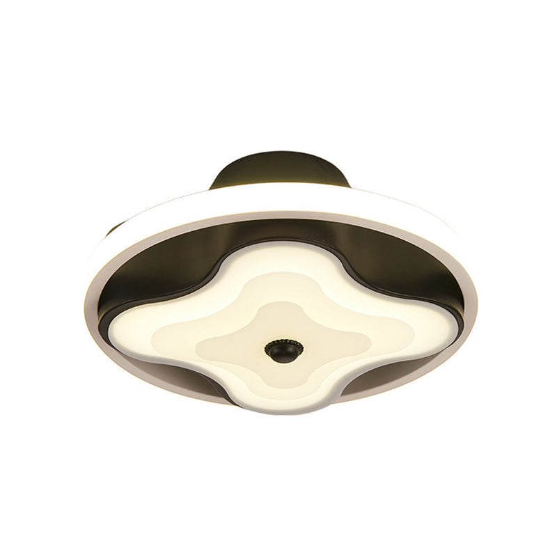 Metal Circular Flush Ceiling Light Modern Black and White LED Ceiling Mount for Lobby, Warm/White Light