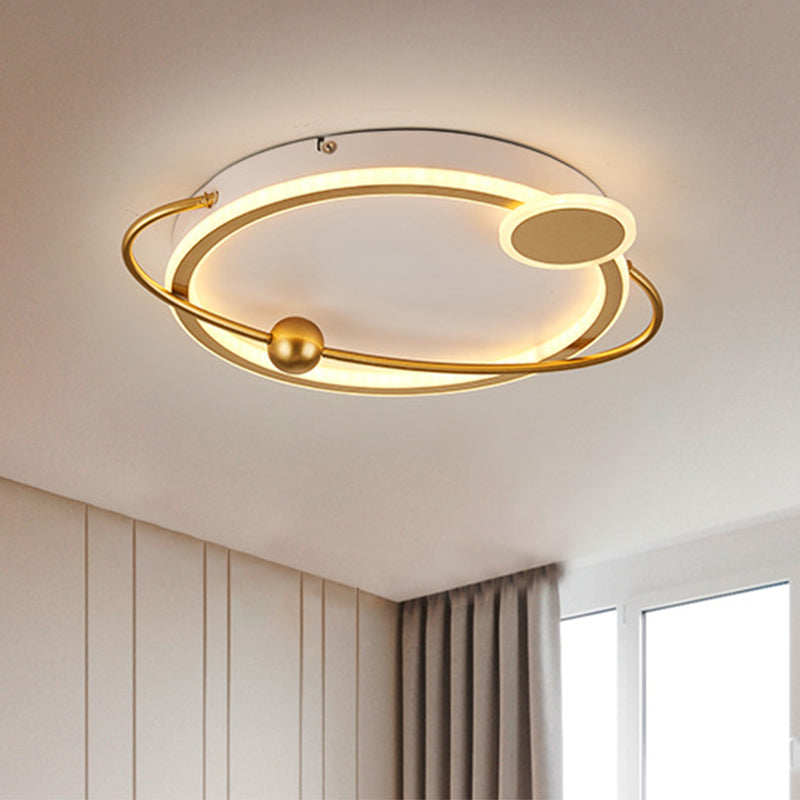 Metal Round Ceiling Mount Contemporary Gold/Black LED Flush Lighting in Warm/White Light, 19"/23.5" Dia