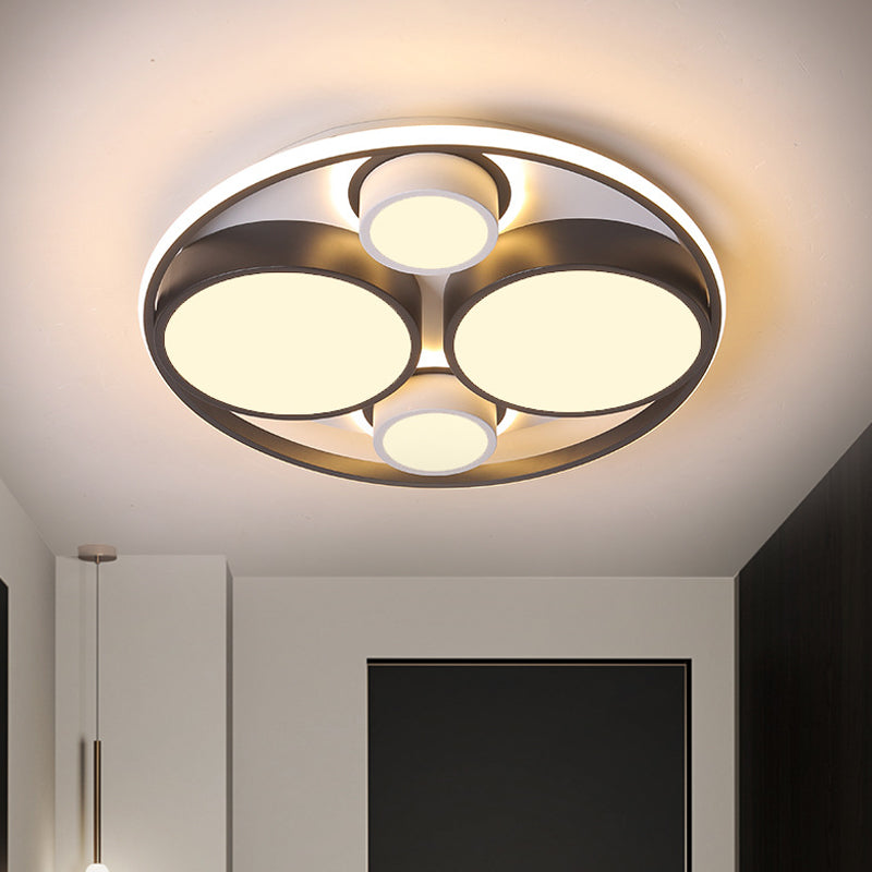 Round LED Flush Ceiling Light Modernist Metallic Black Flush Mount for Bedroom, 16.5"/20.5" Wide