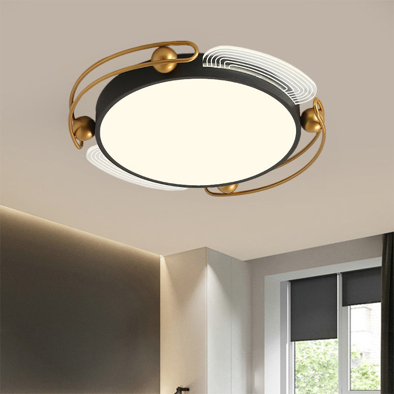 Modern LED Flush Light with Metallic Shade Black and Gold Hoop Ceiling Lamp Fixture, 16.5"/20.5" Wide